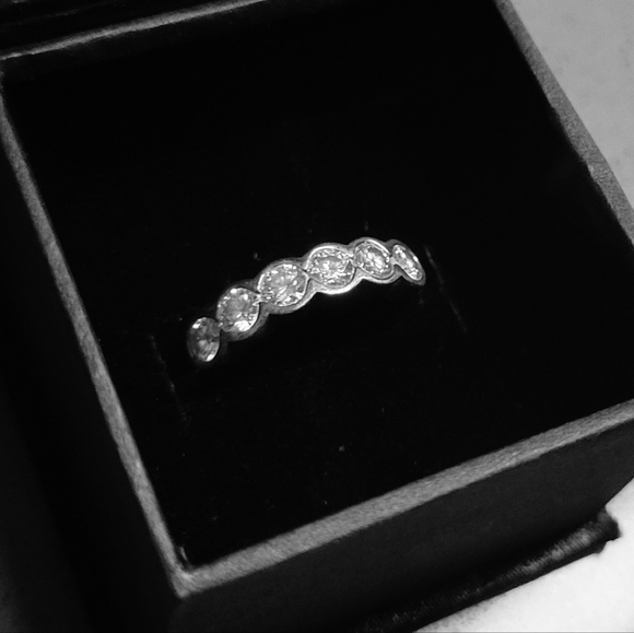 1.50Ct White Round Moissanite Half Bezel Set Wedding Band Ring In 14K White Gold - Picture 4 of 6